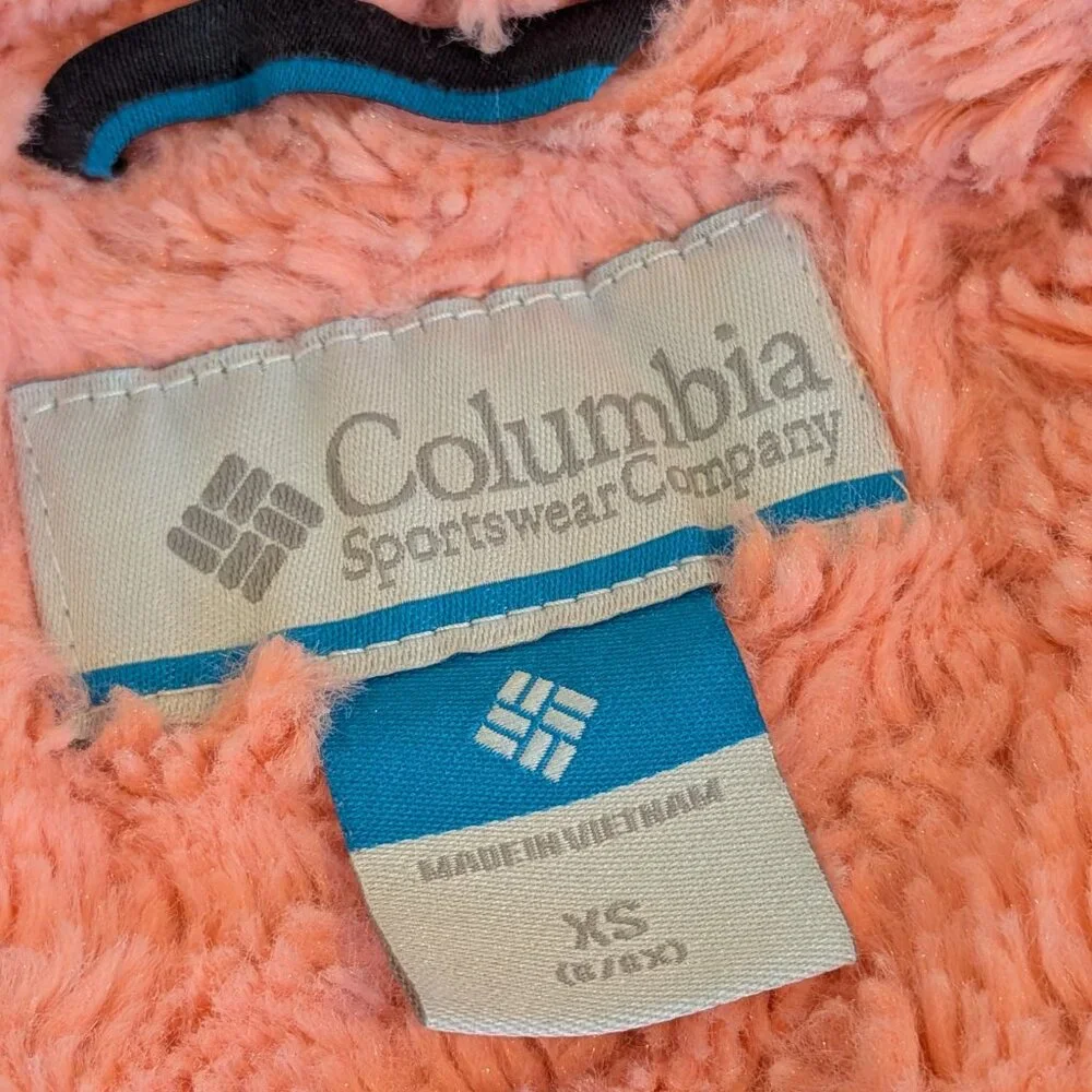 ⭐ Columbia Black quilted coat with fuzzy pink lining size XS 6-6x